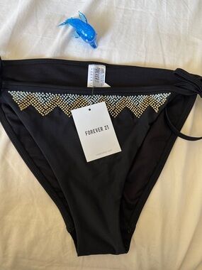 Forever 21 Black Tie-Side Bikini Bottom with Rhinestone Trim